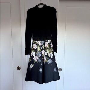 Ted Baker Long Sleeve Floral Black Dress